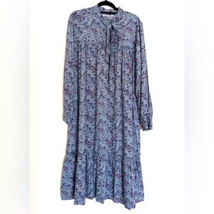 JW Anderson x Uniqlo Midi Dress Blue Paisley Tie Neck Long Sleeve Rayon Size M